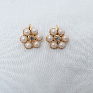 Faux Pearl and Crystal in Gold Clip-on Earrings, Small
